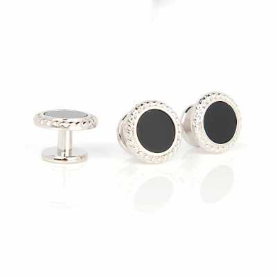 A-1-S Nút bấm stud bằng bạc 925, Onyx, tròn, màu bạc
